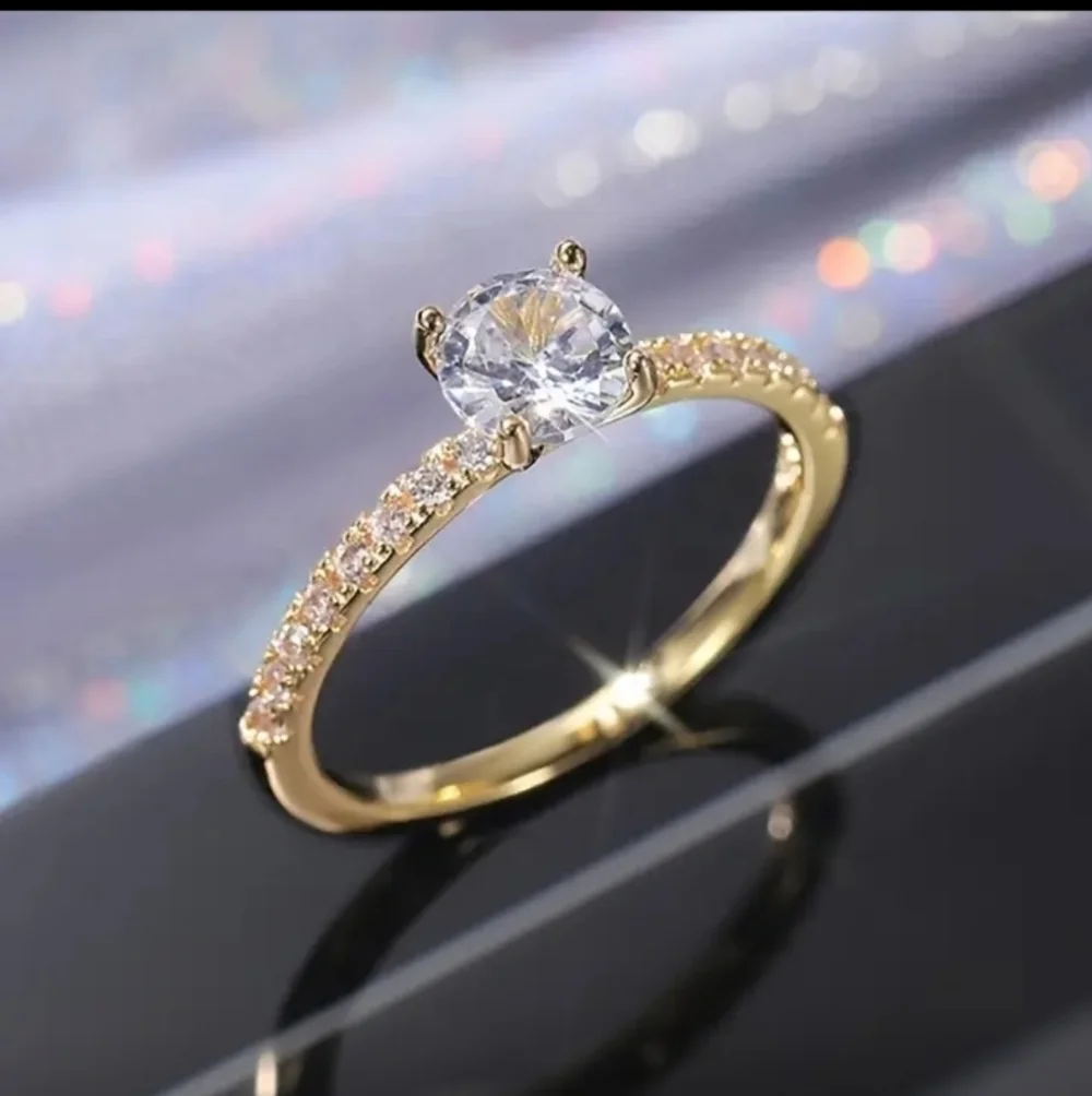 Brilliant Round Cut Simulated Diamonds 14k Gold Plated Engagement Ring